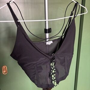 Garage Black Crop Top with Lace Detailing